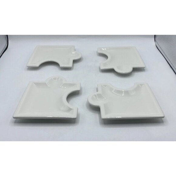 Vintage Syracuse China Set 4 Ceramic 5” X 6” Puzzle Piece Appetizer Plates USA - Picture 4 of 16